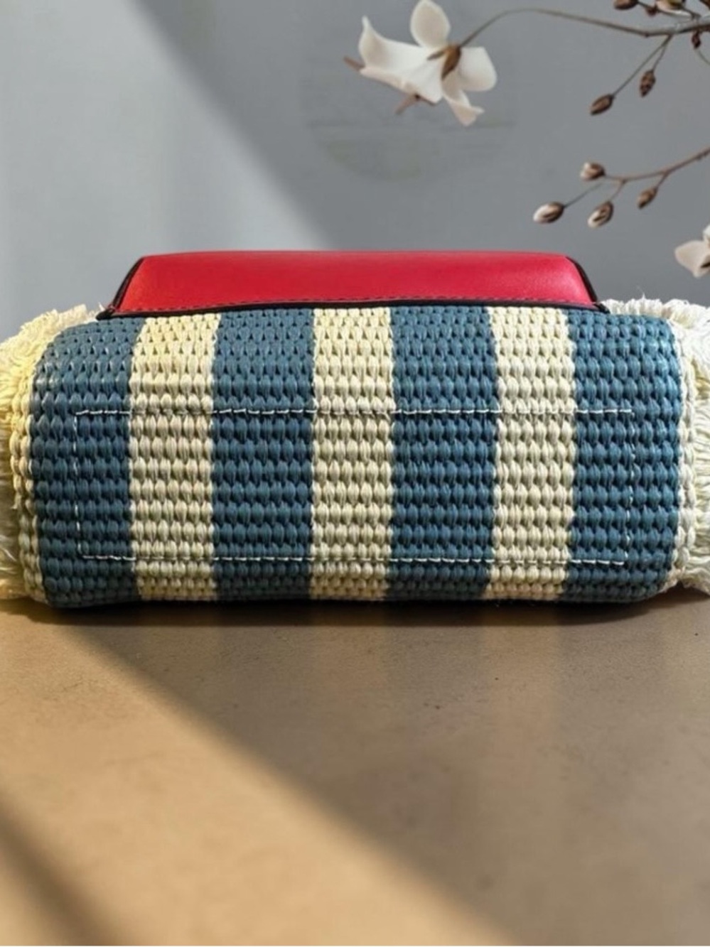 Patricia Nash Blue & Cream Striped Straw Tote with Red Accents - Picture 5 of 6